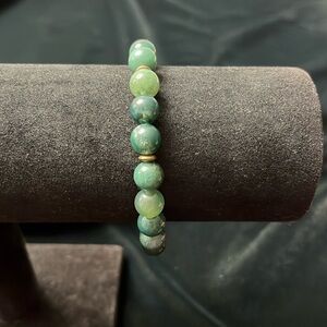 All The Greens! Glass Beaded Bracelet W Bronze Spacers